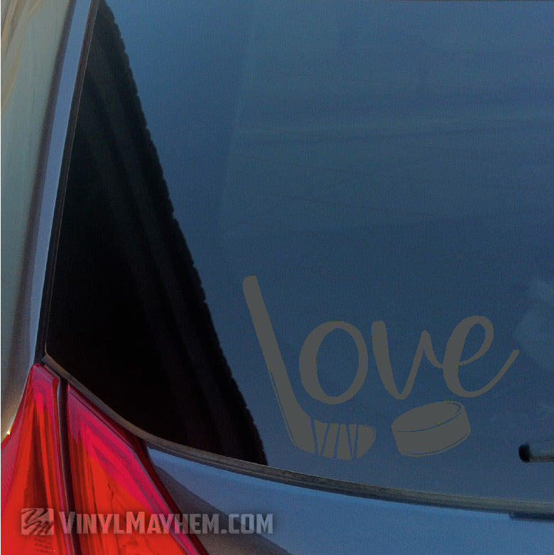Ice Hockey Love with puck and stick vinyl sticker