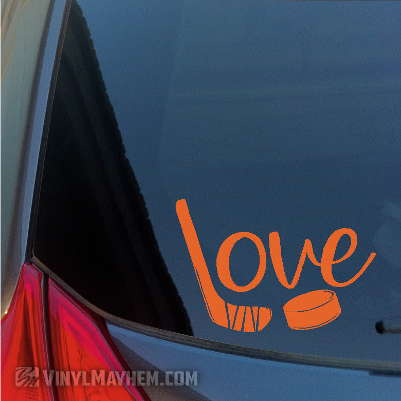 Ice Hockey Love with puck and stick vinyl sticker
