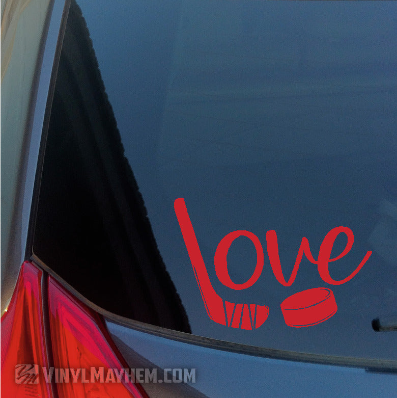 Ice Hockey Love with puck and stick vinyl sticker
