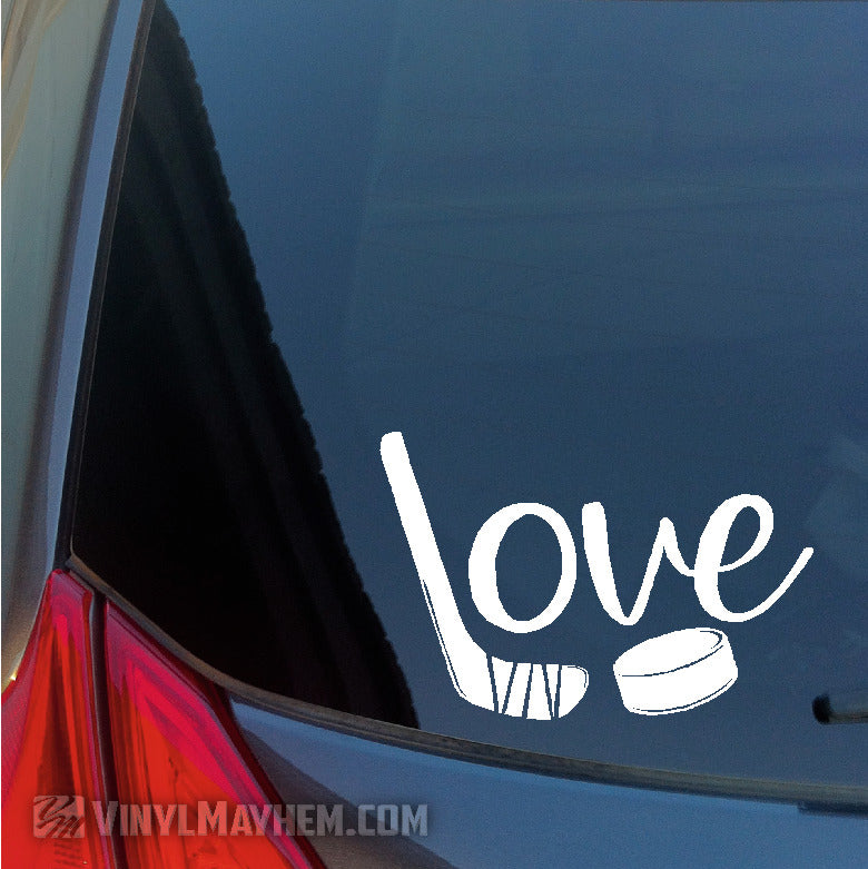 Ice Hockey Love with puck and stick vinyl sticker