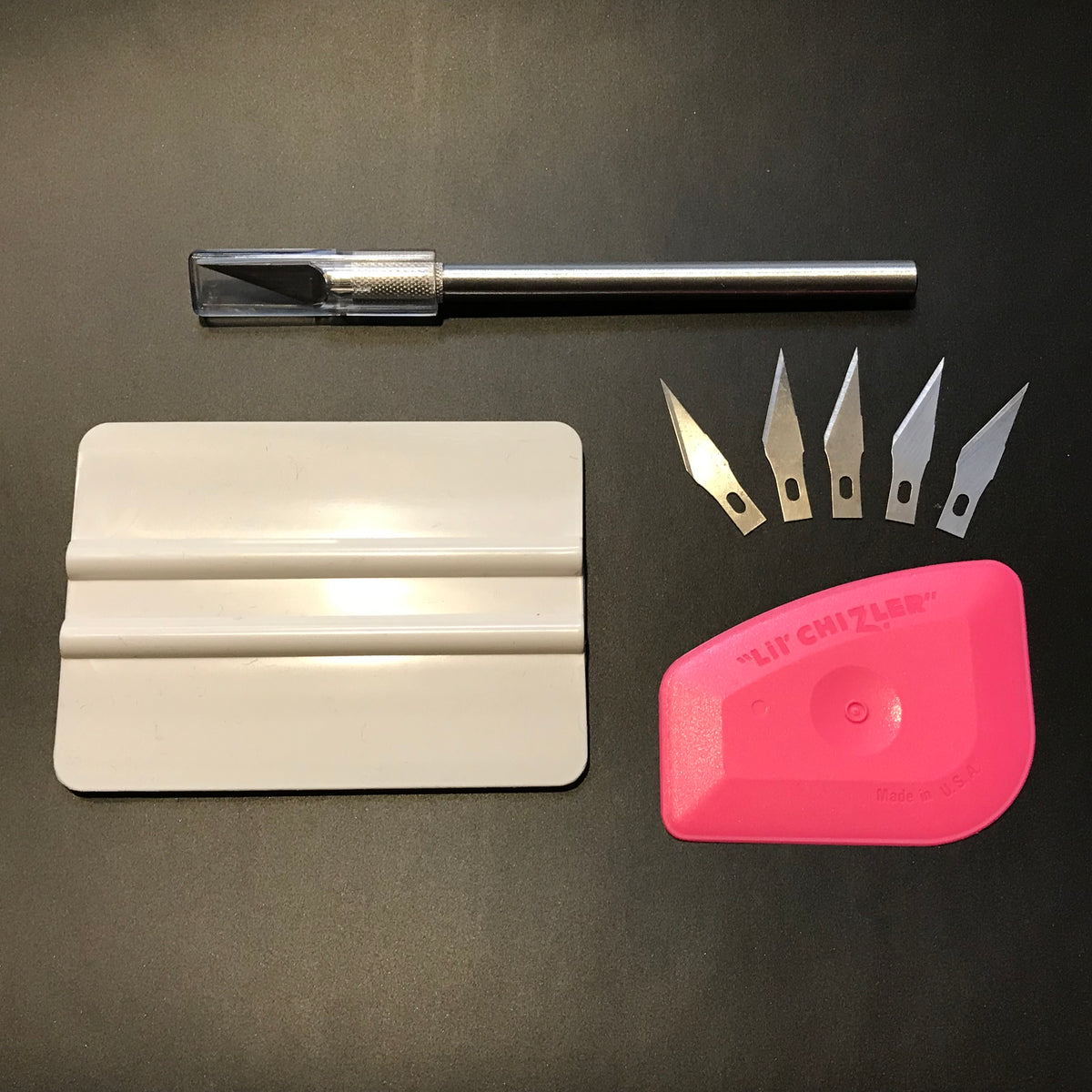 White Squeegee Vinyl Applicator Lil&#39; Chizler and #11 Razor Knife Tool Kit