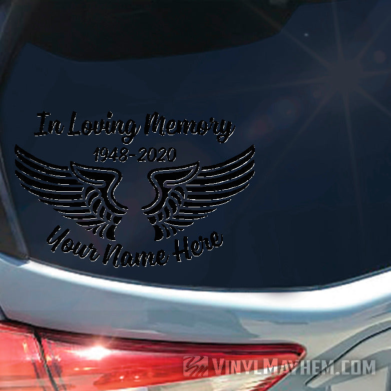 In Loving Memory Angel Wings add custom text vinyl sticker