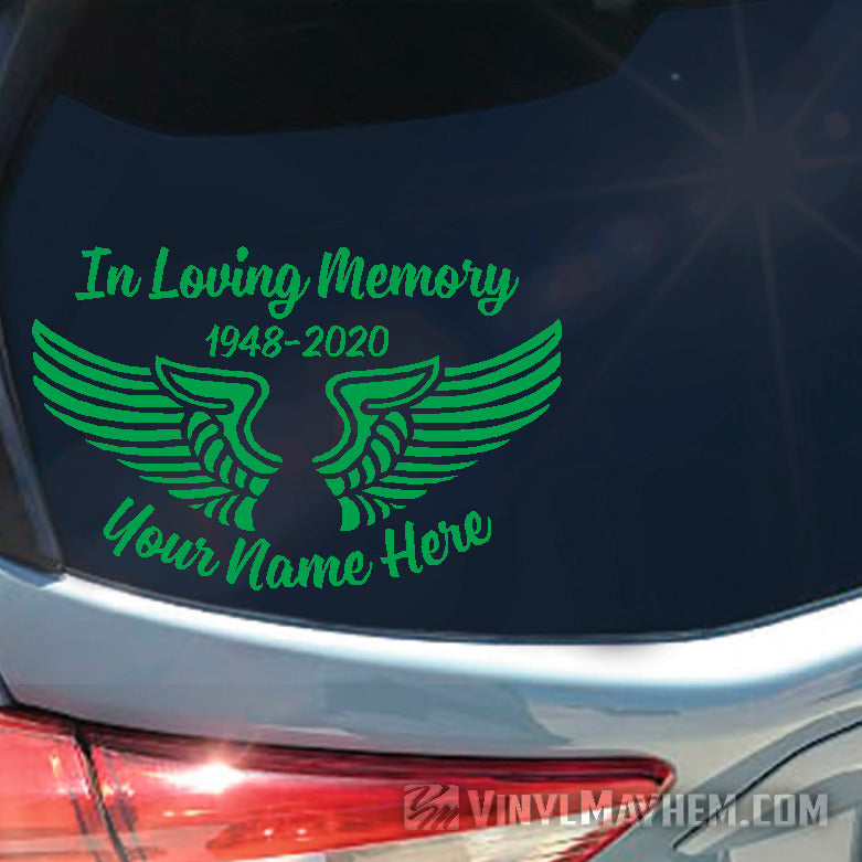 In Loving Memory Angel Wings add custom text vinyl sticker