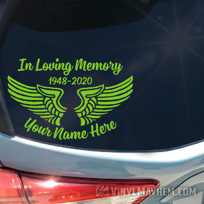 In Loving Memory Angel Wings add custom text vinyl sticker