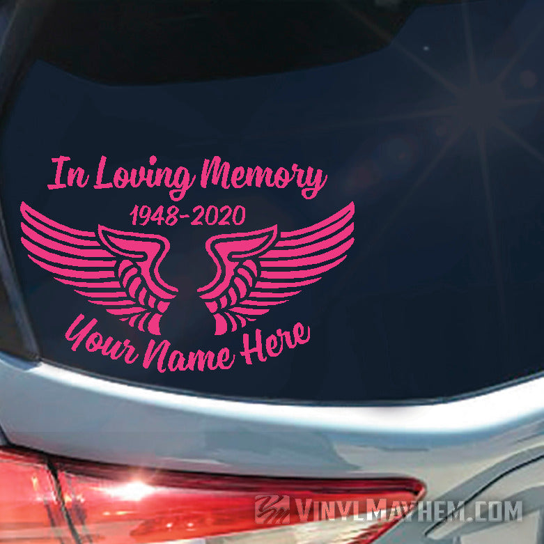 In Loving Memory Angel Wings add custom text vinyl sticker