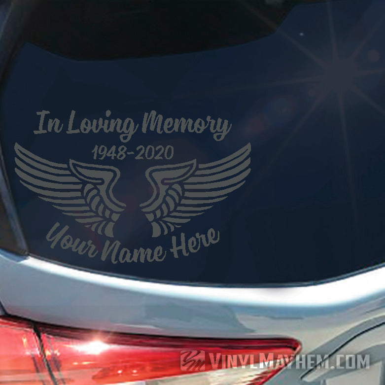 In Loving Memory Angel Wings add custom text vinyl sticker