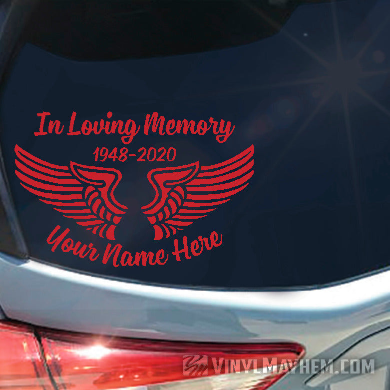 In Loving Memory Angel Wings add custom text vinyl sticker