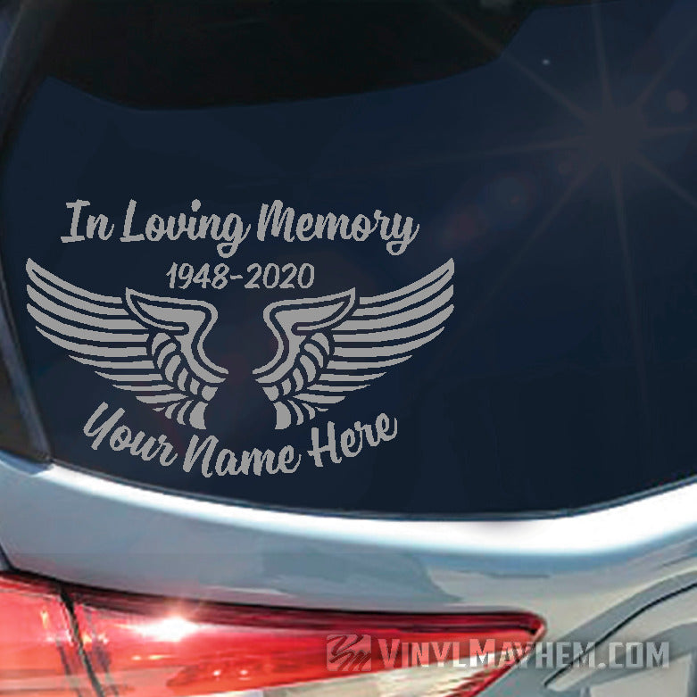 In Loving Memory Angel Wings add custom text vinyl sticker