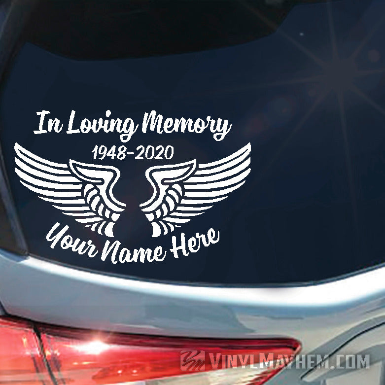 In Loving Memory Angel Wings add custom text vinyl sticker