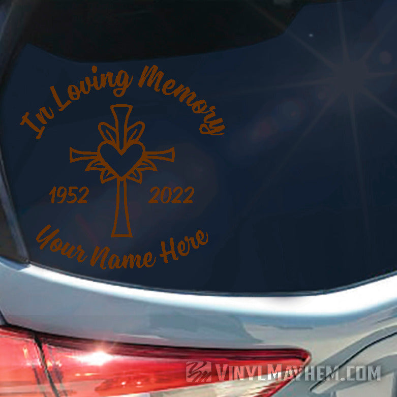 In loving Memory with cross and heart add custom text vinyl sticker