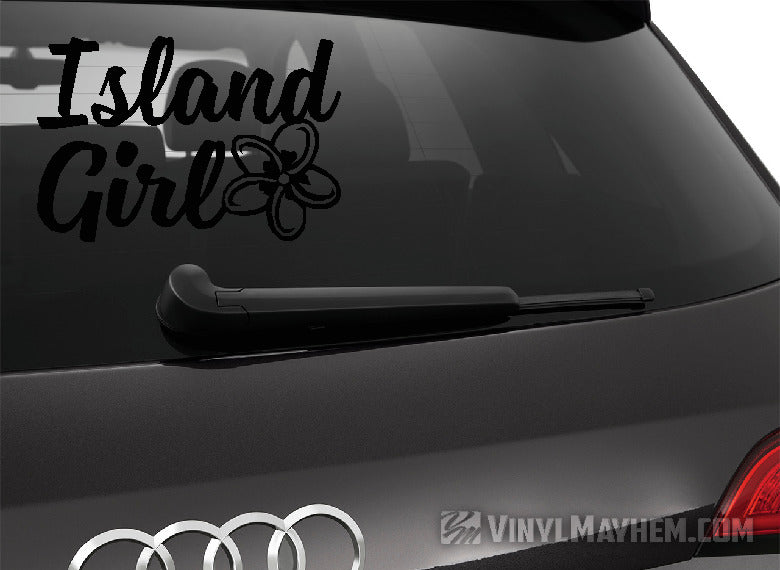 Hawaiian Island Girl with plumeria flower vinyl sticker