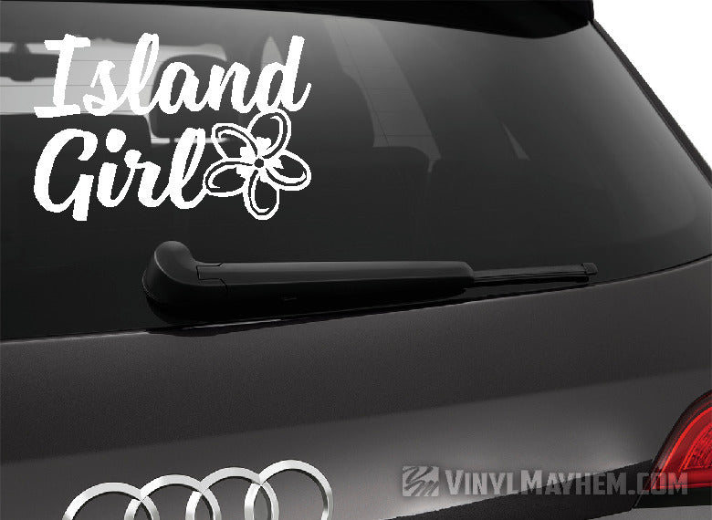 Hawaiian Island Girl with plumeria flower vinyl sticker