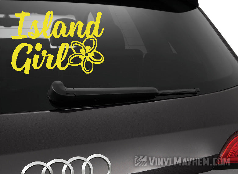 Hawaiian Island Girl with plumeria flower vinyl sticker