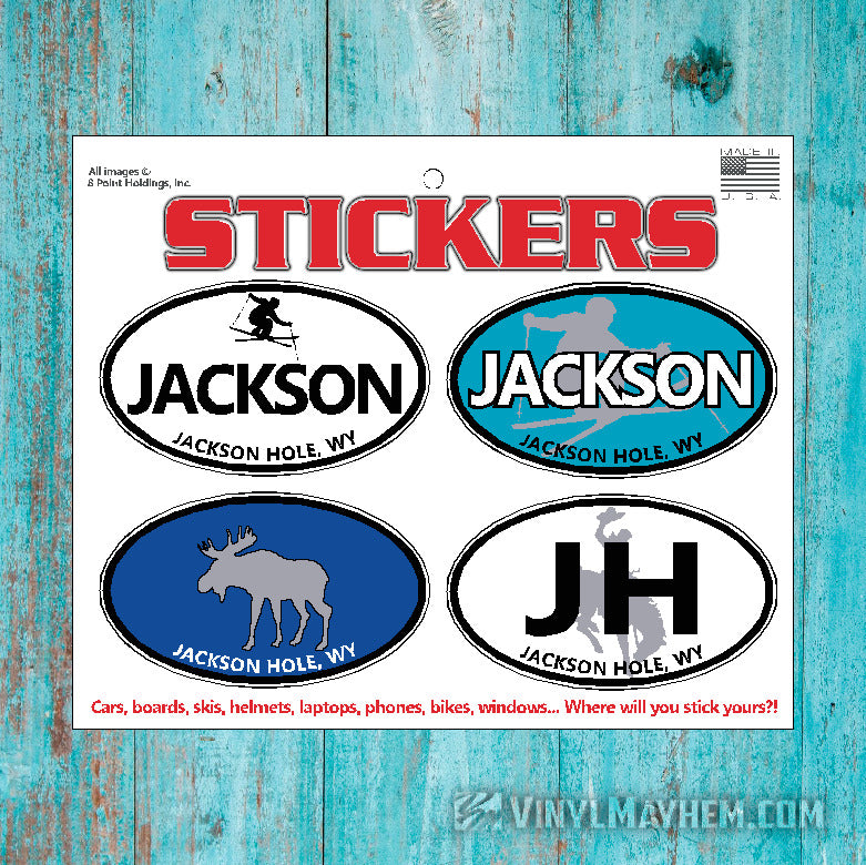 Jackson Hole Wyoming Skier oval sticker sheet