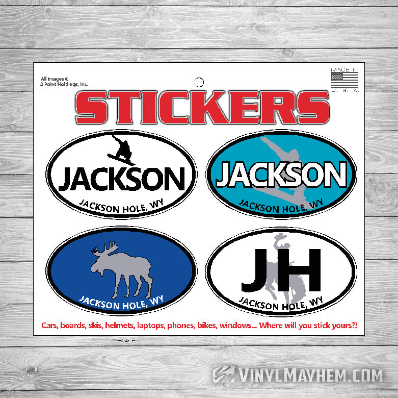 Jackson Hole Snowboarder oval sticker sheet