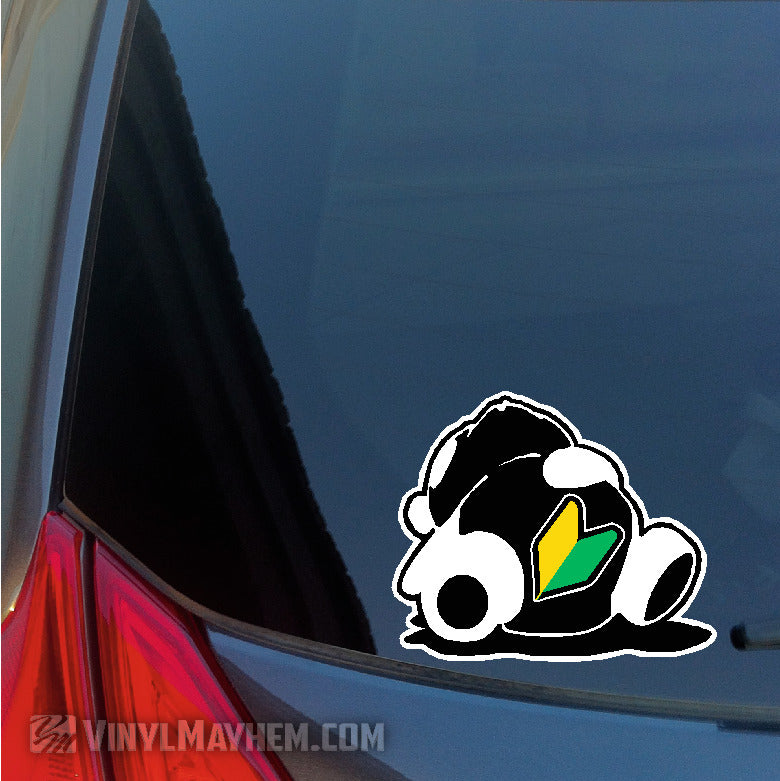 JDM Sleeping Panda with Shoshinsha Wakaba beginner driver badge sticker