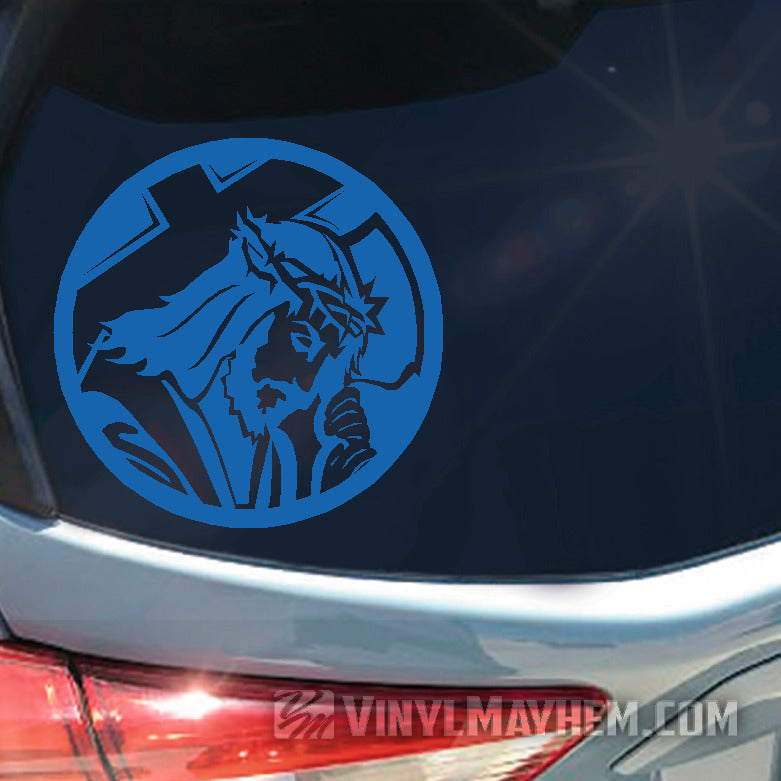 Jesus carrying cross circle vinyl sticker