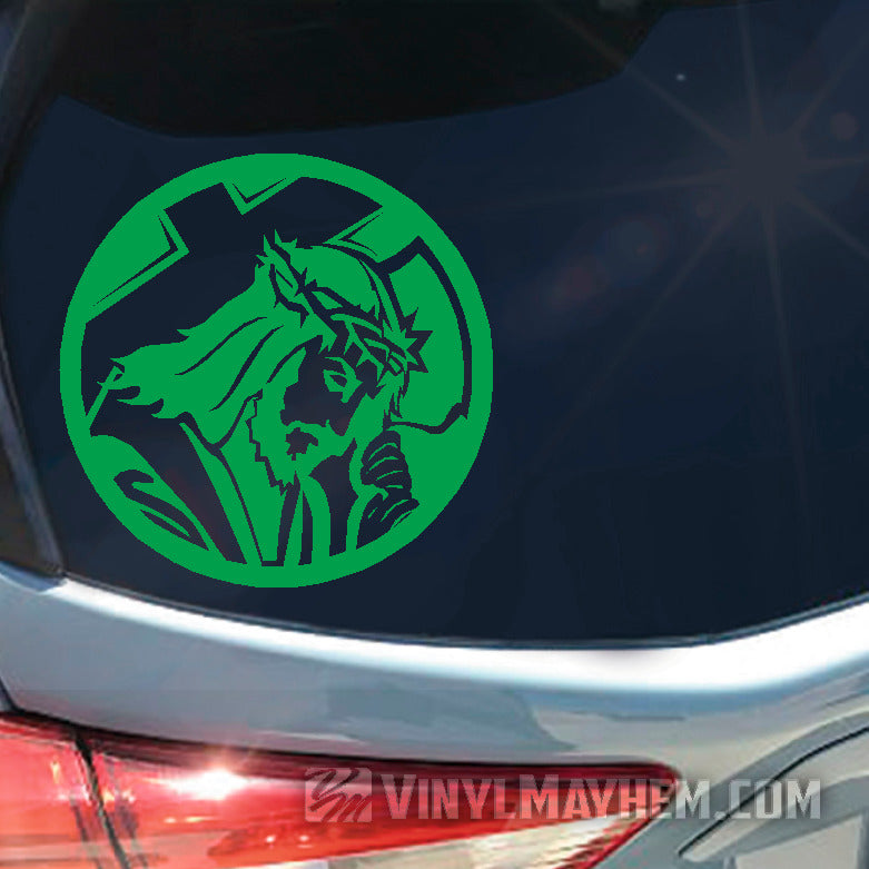 Jesus carrying cross circle vinyl sticker