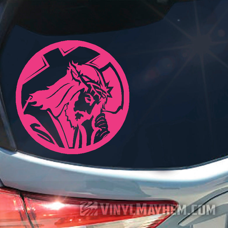 Jesus carrying cross circle vinyl sticker