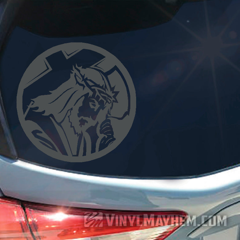 Jesus carrying cross circle vinyl sticker