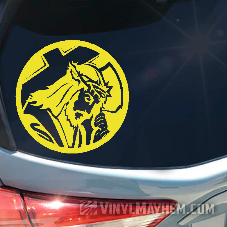 Jesus carrying cross circle vinyl sticker