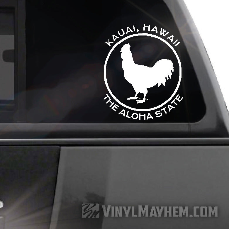 Hawaii Kauai The Aloha State rooster vinyl sticker