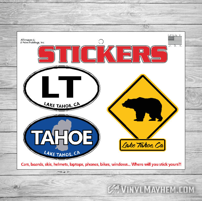 Lake Tahoe California bear crossing sticker sheet