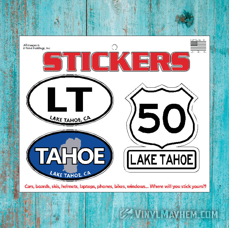 Lake Tahoe California US Highway 50 sticker sheet