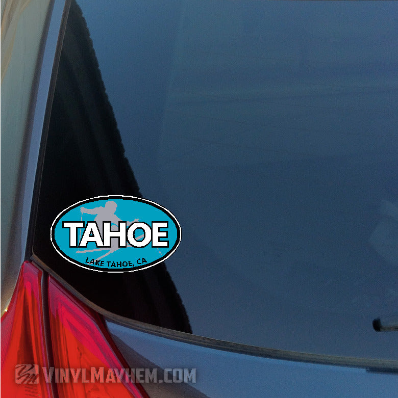 Lake Tahoe California skiing light blue oval sticker