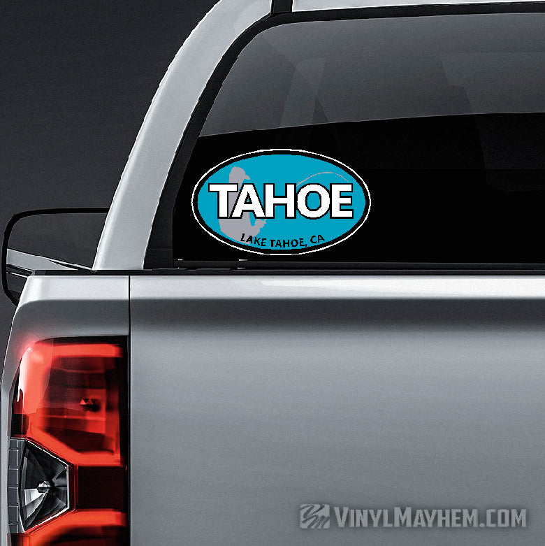 Lake Tahoe California fishing light blue oval sticker