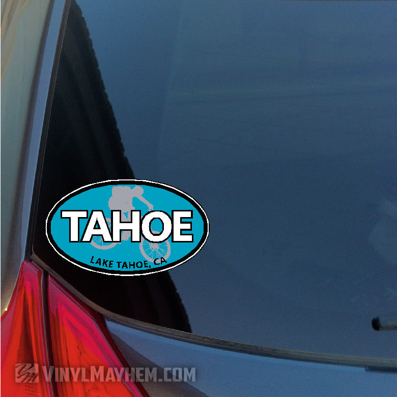 Lake Tahoe California mountain biking light blue oval sticker