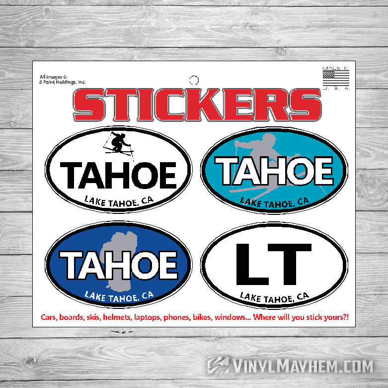 Lake Tahoe California Skier oval sticker sheet