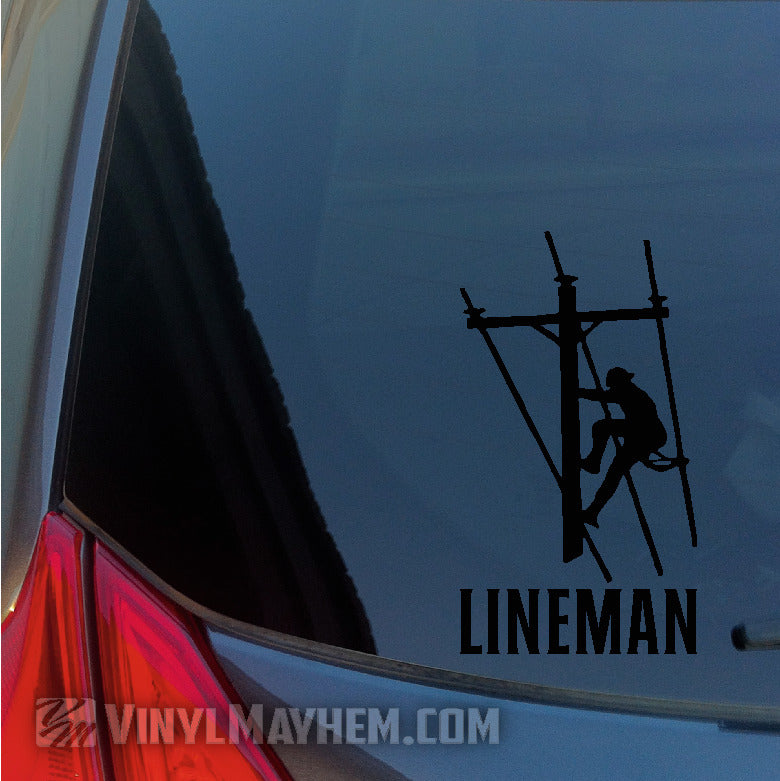 Lineman climbing pole vinyl sticker