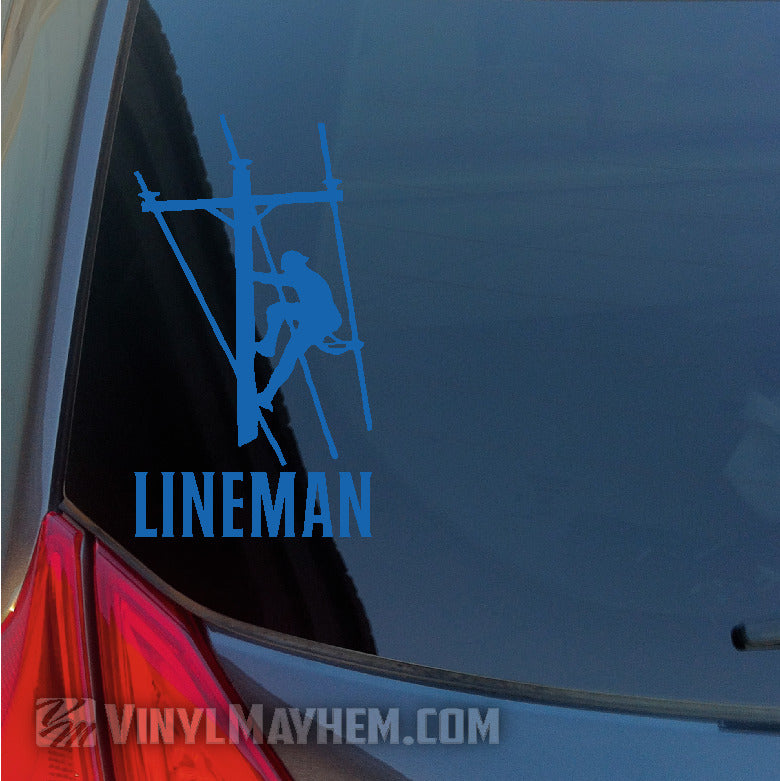 Lineman climbing pole vinyl sticker