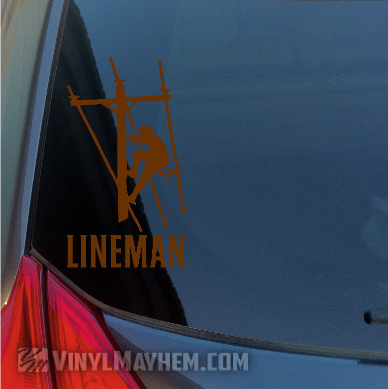 Lineman climbing pole vinyl sticker