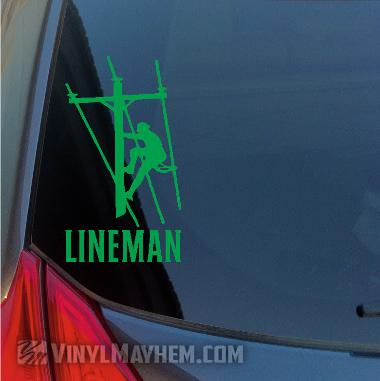 Lineman climbing pole vinyl sticker