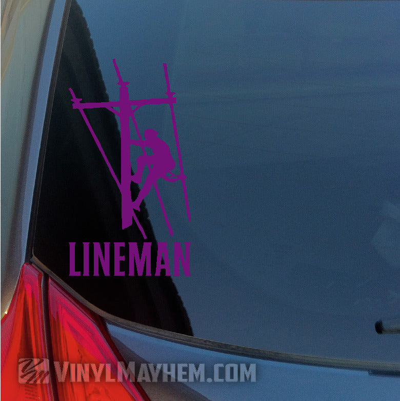 Lineman climbing pole vinyl sticker
