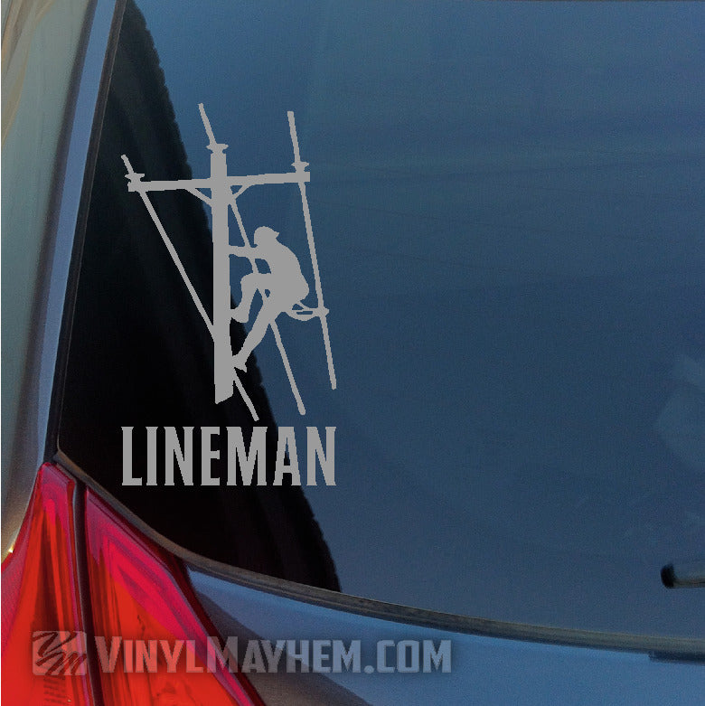 Lineman climbing pole vinyl sticker