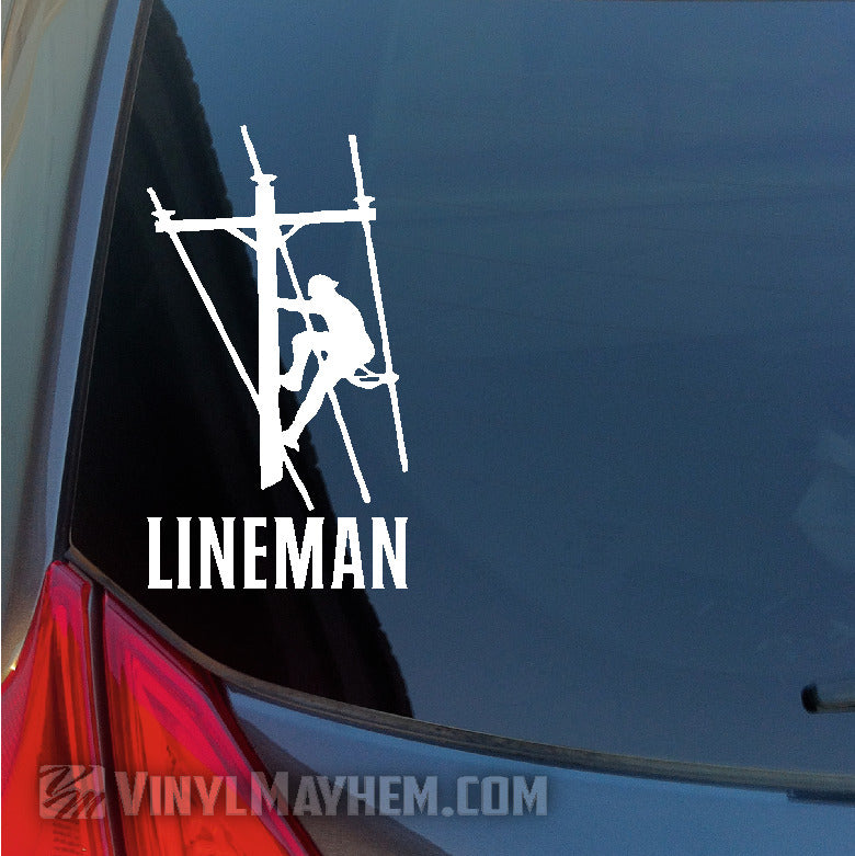 Lineman climbing pole vinyl sticker