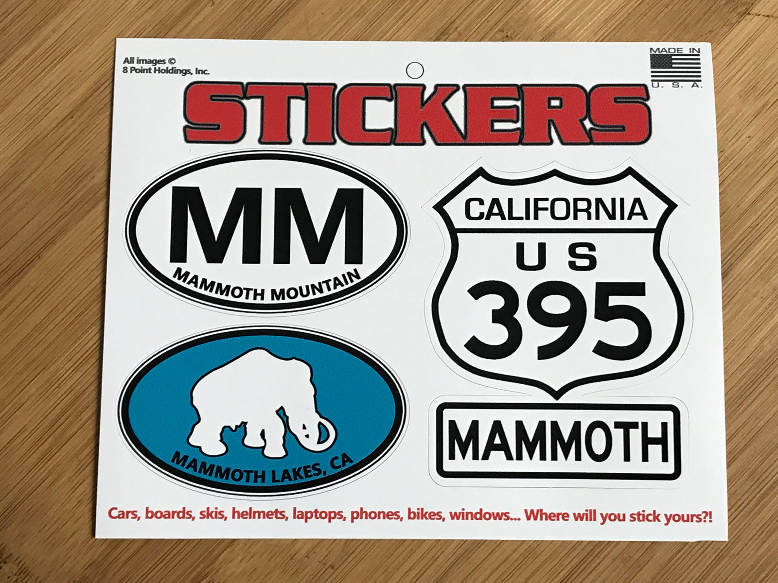 Mammoth Lakes California US Highway 395 sticker sheet