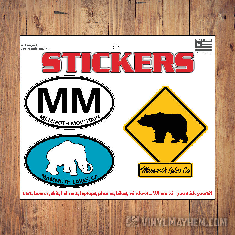Mammoth Lakes California bear crossing sticker sheet