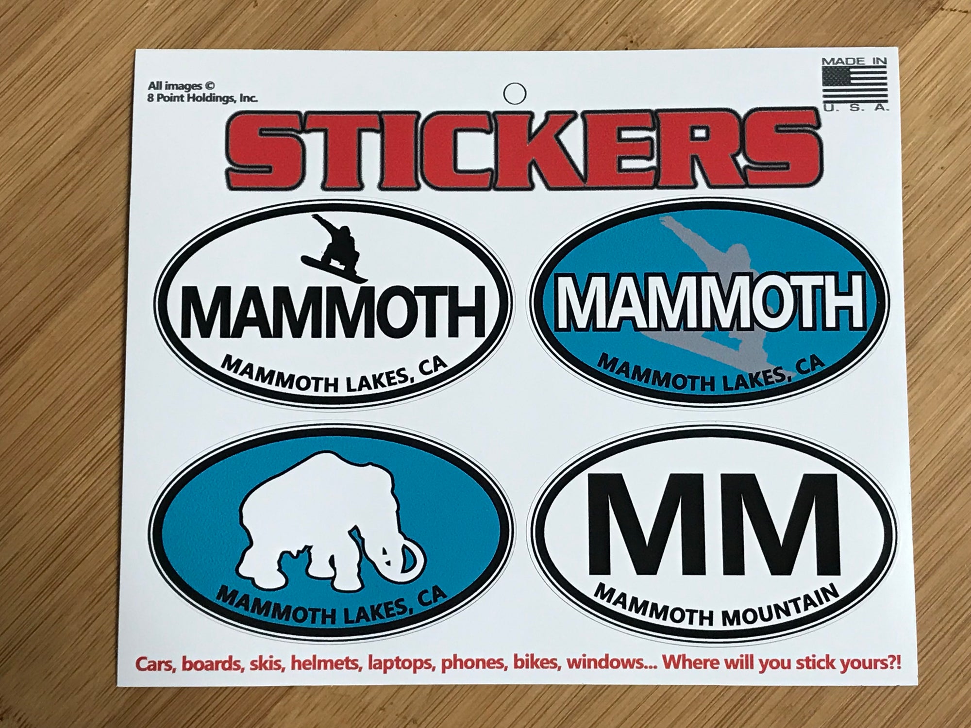 Mammoth Lakes California Snowboarder sticker sheet