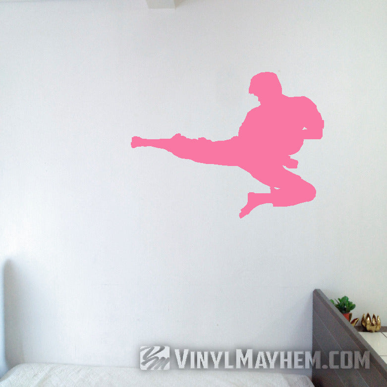 Martial arts flying side kick silhouette vinyl sticker