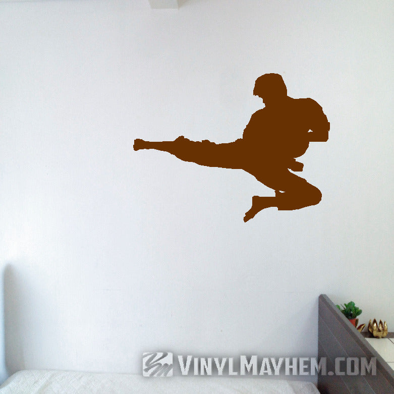 Martial arts flying side kick silhouette vinyl sticker
