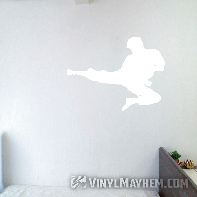 Martial arts flying side kick silhouette vinyl sticker