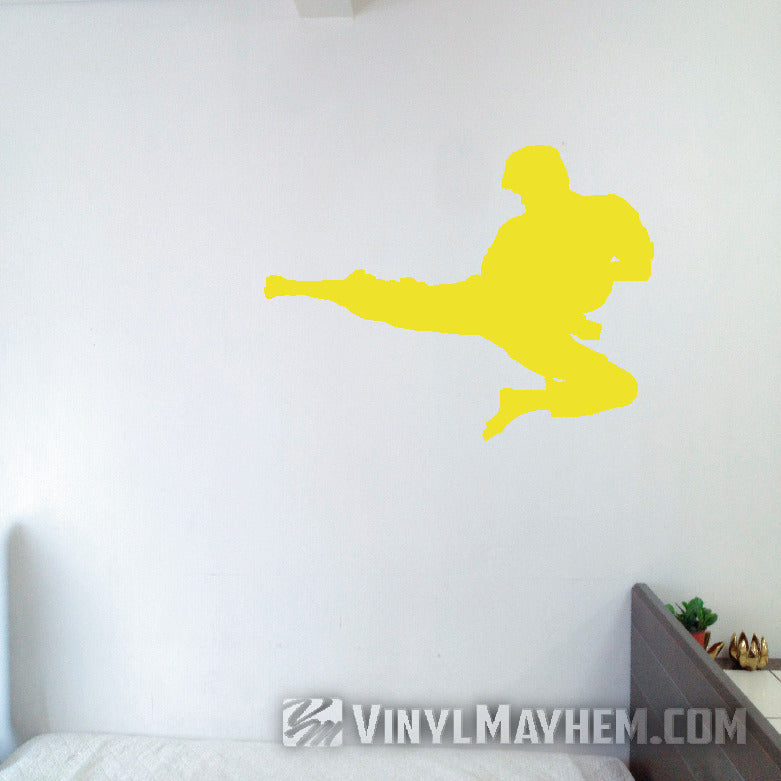 Martial arts flying side kick silhouette vinyl sticker