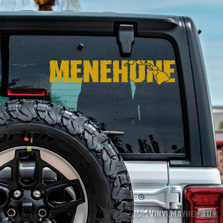 Hawaiian Islands Menehune distressed text vinyl sticker