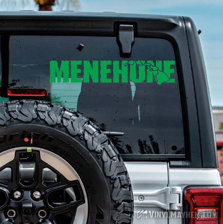 Hawaiian Islands Menehune distressed text vinyl sticker
