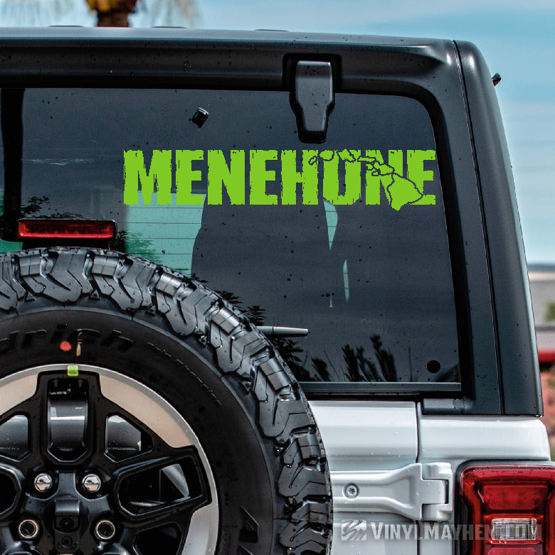 Hawaiian Islands Menehune distressed text vinyl sticker