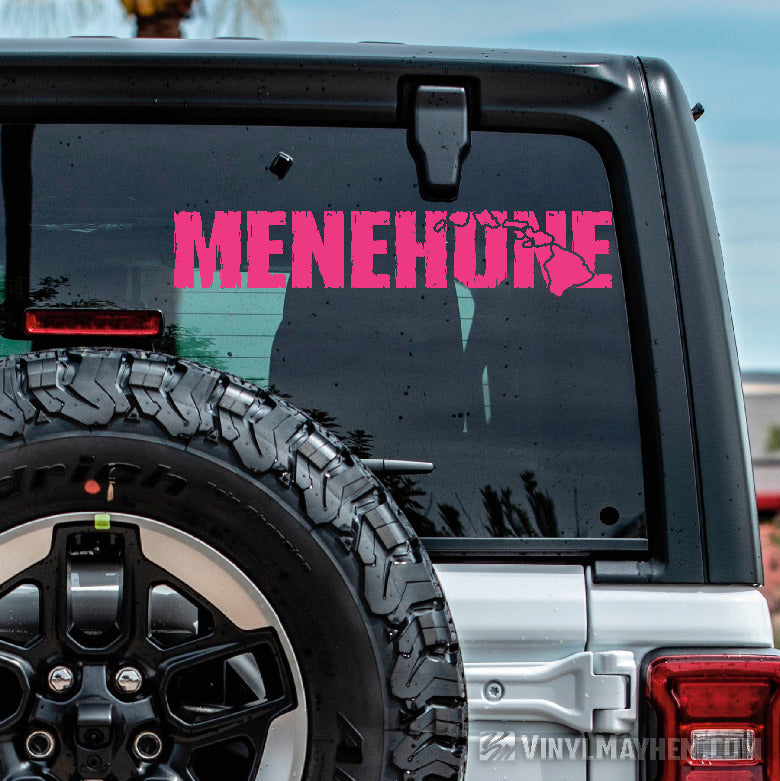 Hawaiian Islands Menehune distressed text vinyl sticker